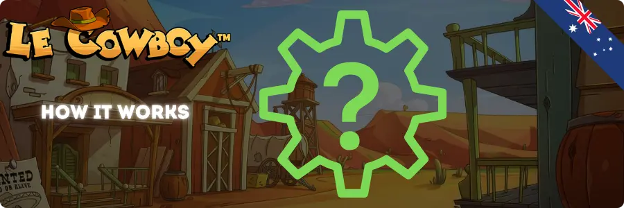 Le Cowboy western banner with green gear and question mark